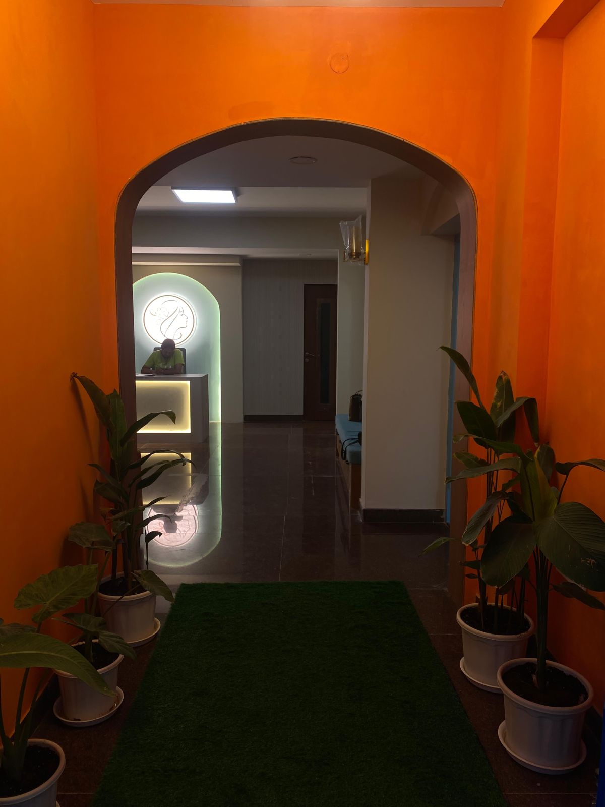 Reception desk with seasonal decor